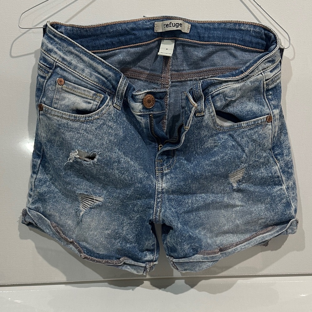 Refuge Light Blue Distressed Jean Shorts